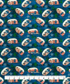 Americana Campers Metallic Patriotic Cotton Fabric