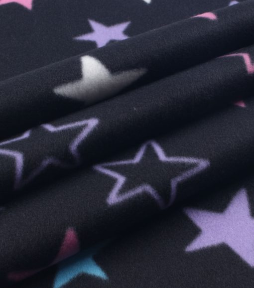 Stars on Black Blizzard Fleece Fabric - Image 3