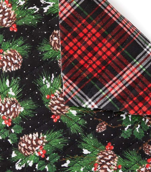 Pinecones   Plaid Double Faced Pre Quilted Christmas Cotton Fabric - Image 3