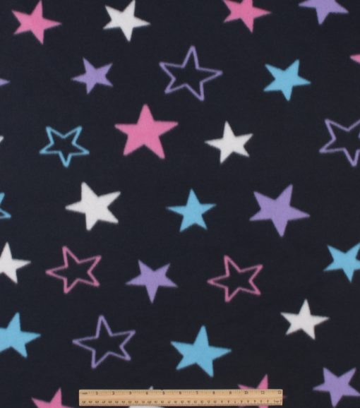 Stars on Black Blizzard Fleece Fabric - Image 2