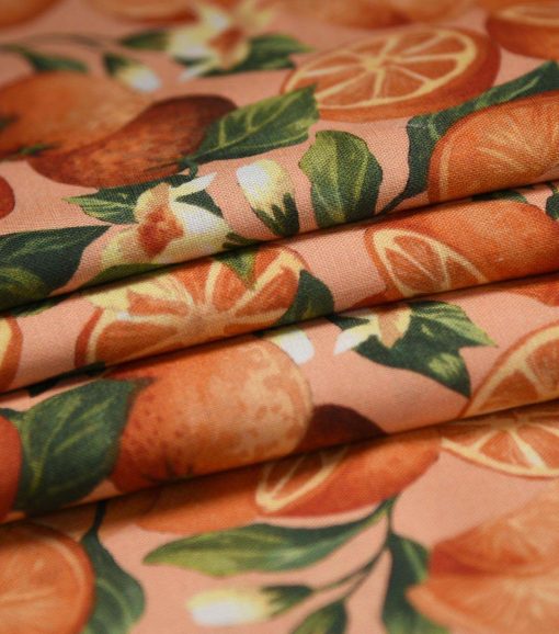 Oranges   Blossoms Novelty Cotton Fabric - Image 3