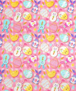 Cookies on Pink Plaid Easter Cotton Fabric
