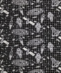 Sketch Astronaut on Black Super Snuggle Flannel Fabric