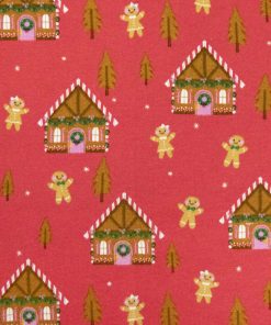 Gingerbread House on Red Super Snuggle Christmas Flannel Fabric by POP!