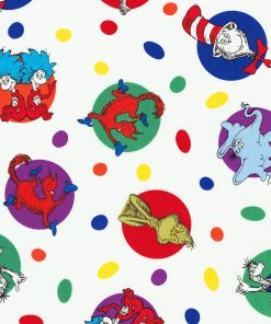 Dr Seuss Colorful Pals on White Cotton Fabric