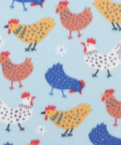 Chickens on Blue Blizzard Fleece Fabric