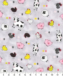 Fabric Traditions Novelty Cotton Fabric Gray Farm Animals