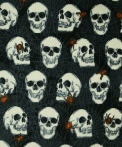 Skulls With Spiders on Black Anti Pill Fleece Fabric