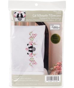 Tobin 20 x30  Stamped for Embroidery Pillowcase Pair Cat Silhouette