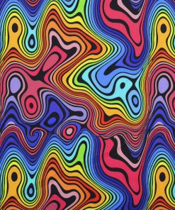 70 s Psychedelic on Black Quilt Cotton Fabric by Keepsake Calico
