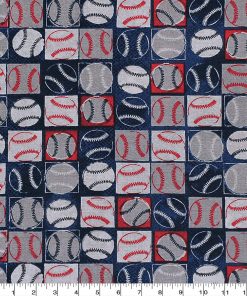 Novelty Cotton Fabric Baseball Patchwork Red White Blue
