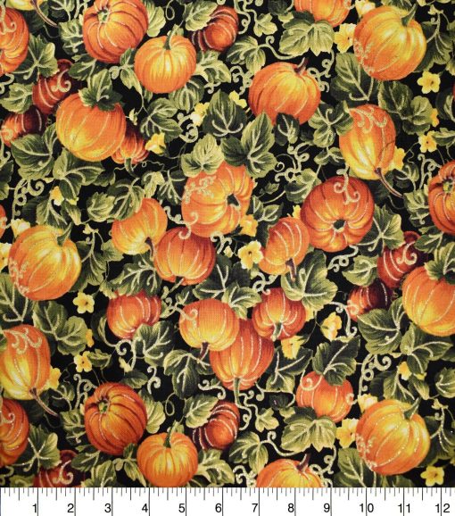 Pumpkin Patches Harvest Glitter Cotton Fabric - Image 2