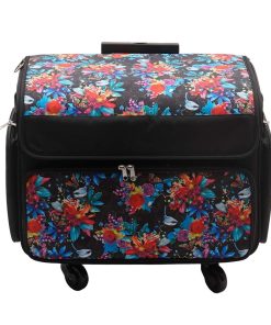 13 x 18 Floral   Butterfly on Black Rolling Sewing Storage Tote by Top Notch