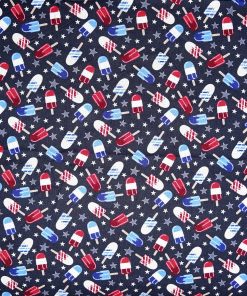 Patriotic Red White Blue Popsicles Cotton Fabric
