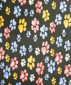 Orange/Blue/Red Paws On Black Novelty Cotton Fabric