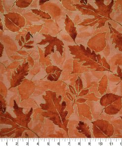 Orange Leaves with Outlines Harvest Metallic Cotton Fabric