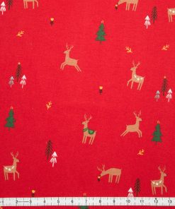 Trees   Deer on Red Super Snuggle Christmas Flannel Fabric by POP!