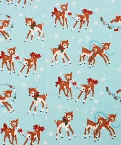 Reindeer   Snowflakes on Blue Super Snuggle Christmas Flannel Fabric