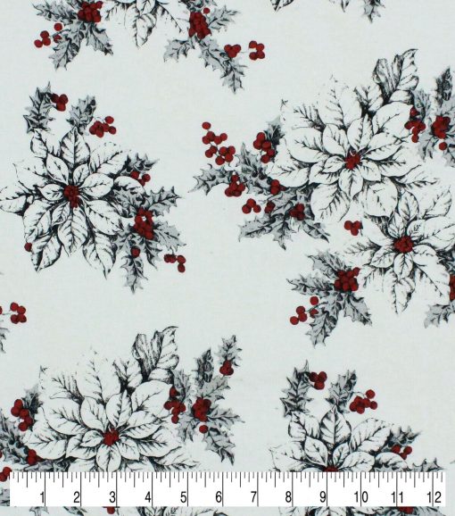White Poinsettia Super Snuggle Flannel Fabric - Image 3