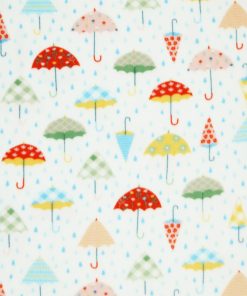 Springtime Umbrellas on White Anti Pill Plush Fleece Fabric