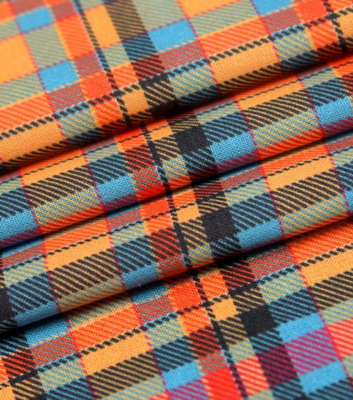 Orange   Teal Plaid Cotton Fabric - Image 3