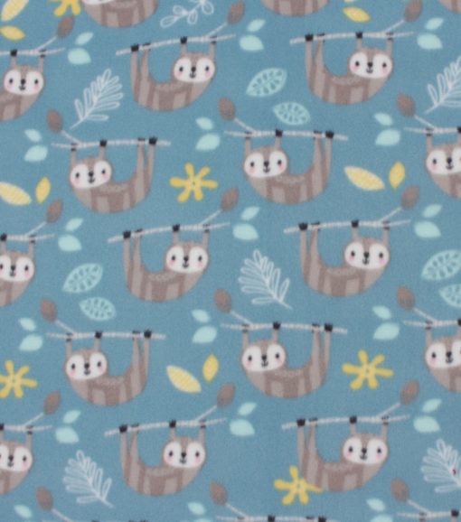 Blizzard Fleece Fabric Sloth on Aqua - Image 2