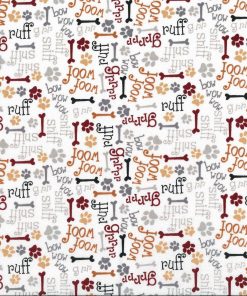 Novelty Cotton Fabric Woof Woof Dog Words
