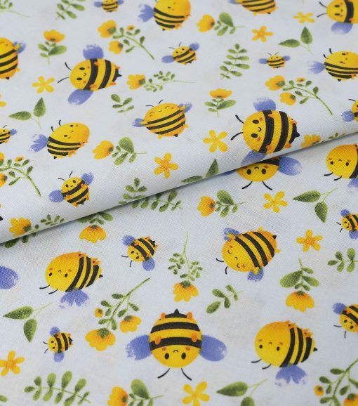 Yellow Happy Bees Novelty Cotton Fabric - Image 2
