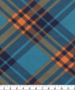 Teal Orange Bias Plaid Blizzard Fleece Fabric