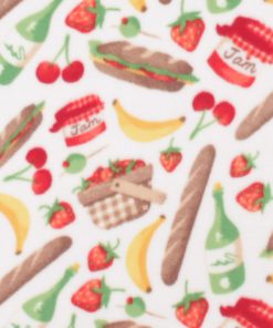 Picnic Foods on White Anti Pill Plush Fleece Fabric