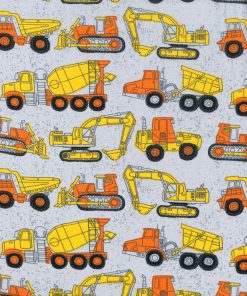 Novelty Cotton Fabric 43 Construction Trucks On Gray