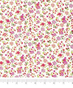 Singer Pink Flowers on White Quilt Cotton Fabric