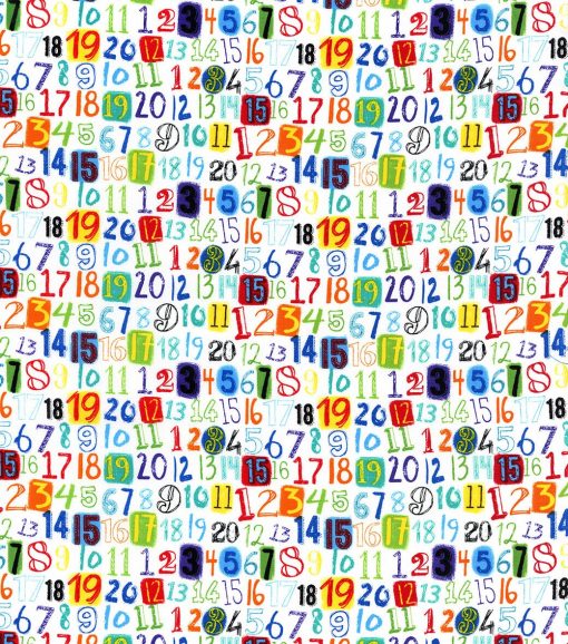 Blue Bright Numbers Novelty Cotton Fabric