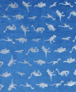 Foil Dinosaurs on Blue Pure Plush Fleece Fabric