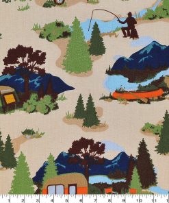 Novelty Cotton Fabric Camping In The Wilderness