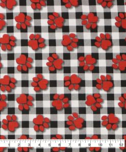 Paw Prints On Buffalo Check Super Snuggle Flannel Fabric