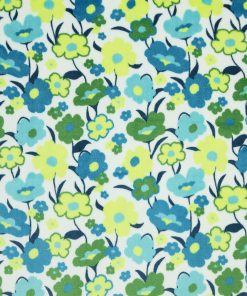 Blue   Green Mod Blooms White Sew Lush Fleece Fabric