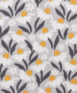 White Floral on Grey Blizzard Fleece Fabric