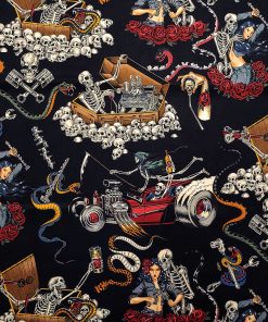 Alexander Henry Skulls   Cars on Black Cotton Fabric