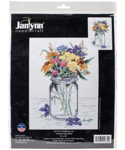 Janlynn 8 x 10 Wildflowers in a Jar Counted Cross Stitch Kit