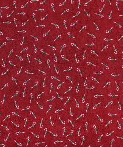 Candy Canes on Red Crackle Christmas Cotton Fabric