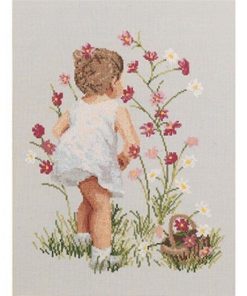 Janlynn 12 x 16 Girl With Cosmos Counted Cross Stitch Kit