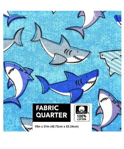 18 x 21 Sharks on Blue Novelty Cotton Fabric Quarter 1pc