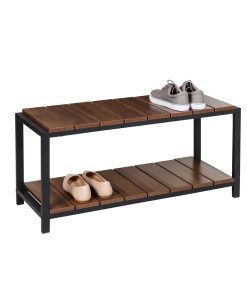 Honey Can Do 34 x 18 Walnut   Black 2 Tier Shoe Storage Bench