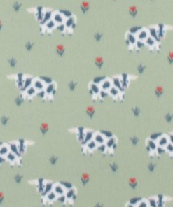 Cows Grazing on Green Blizzard Fleece Fabric
