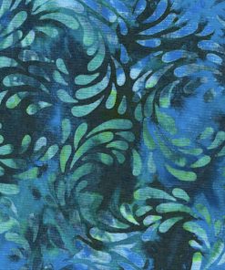 Blue   Green Water Lily Petals Swirls Batik Cotton Fabric