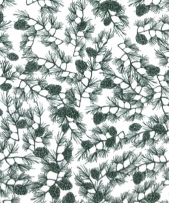 Green Branches on White Anti Pill Fleece Fabric