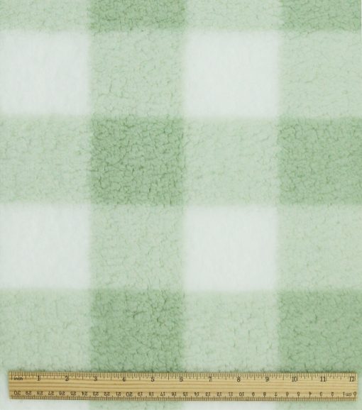 Light Green Gingham Sherpa Fleece Fabric - Image 3