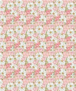 Susan Winget White Camellias   Pink Roses Premium Cotton Fabric