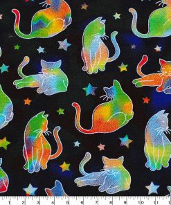 Novelty Cotton Fabric Rainbow Tie Dye Cats